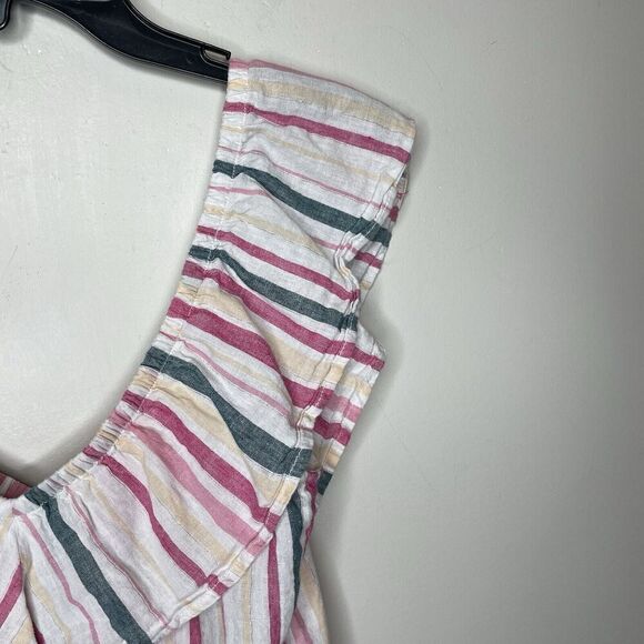 EXPRESS Top Women Small Striped Linen Cotton Crop Blouse Ruffle Sleeveless - Picture 6 of 11